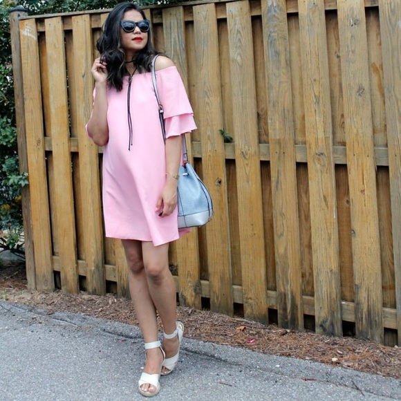 Zara pink pff shoulder dress - Picture 2 of 5